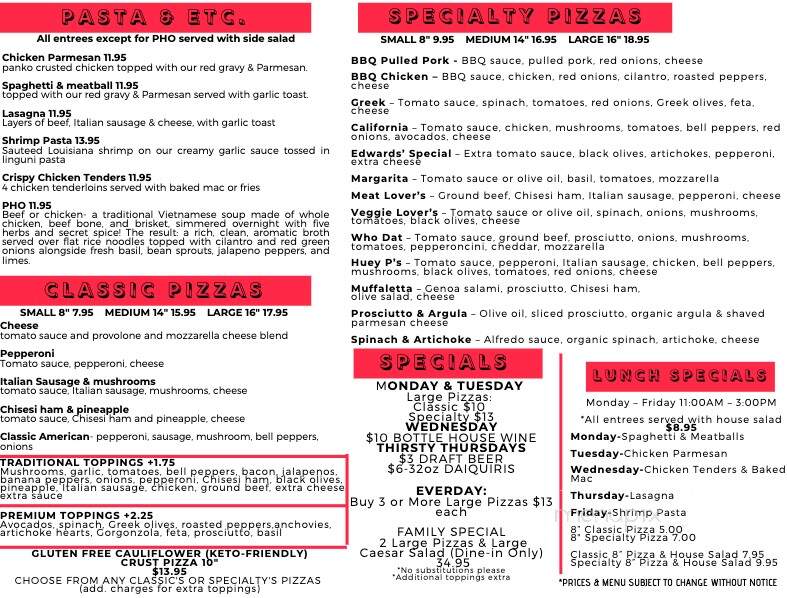 Huey P's Pizzeria & Daiquiris - Violet, LA menu_pic