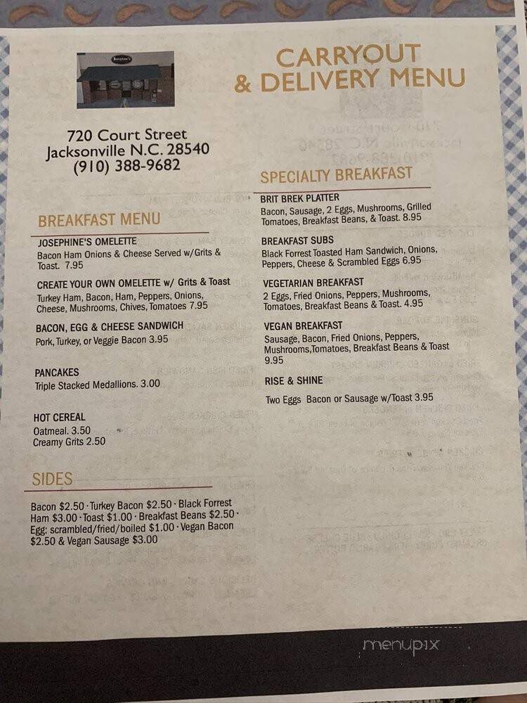 Josephine's Eatery and Events - Jacksonville, NC menu_pic