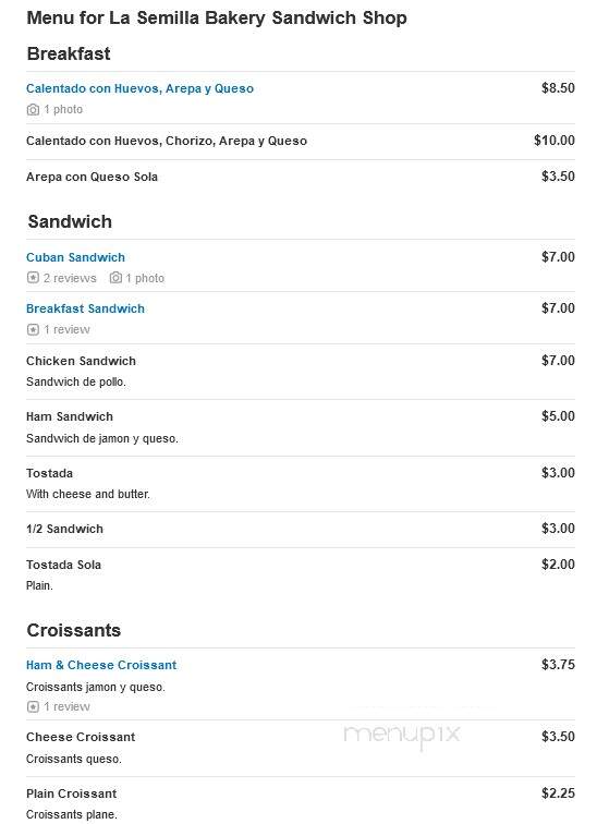 La Semilla Bakery Sandwich Shop - Tampa, FL menu_pic