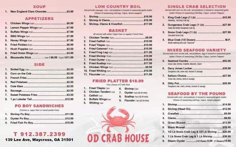 OD Crab House - Waycross, GA menu_pic