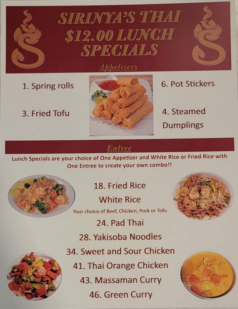 Sirinya's Thai Restaurant & Lounge - Airway Heights, WA menu_pic