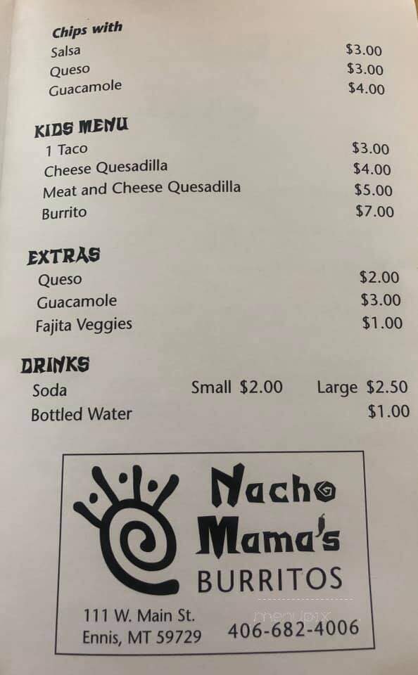 Nacho Mama's - Virginia City, MT menu_pic