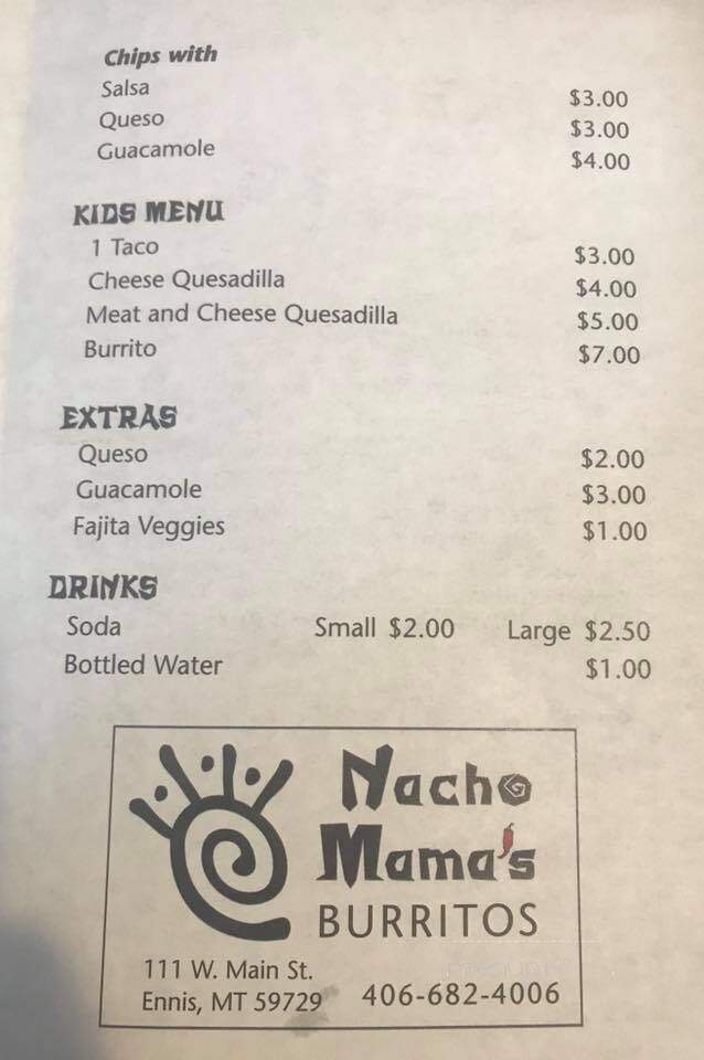 Nacho Mama's - Virginia City, MT menu_pic