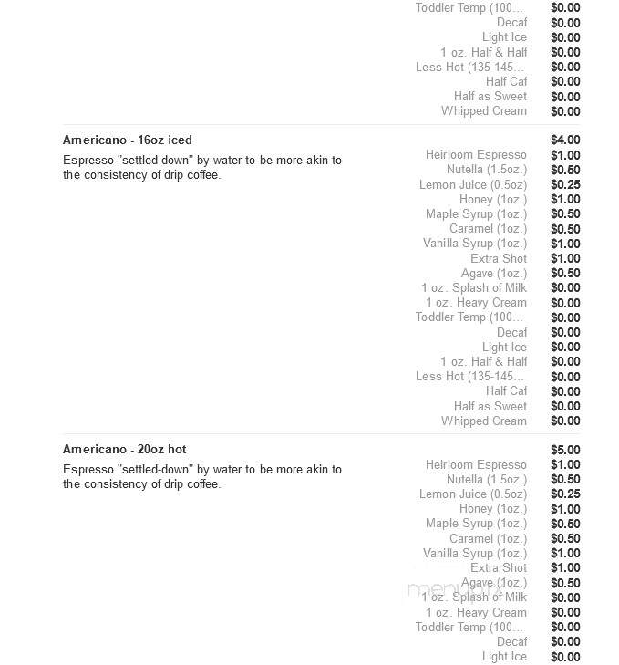 Twenty Below Coffee - Moorhead, MN menu_pic