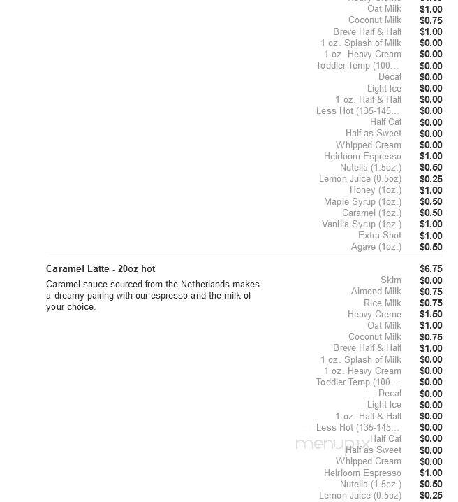 Twenty Below Coffee - Moorhead, MN menu_pic