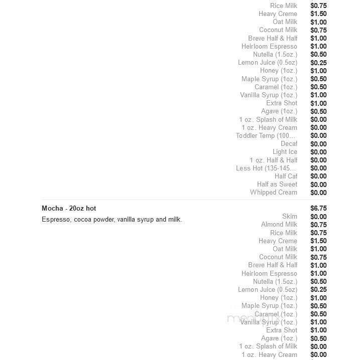 Twenty Below Coffee - Moorhead, MN menu_pic