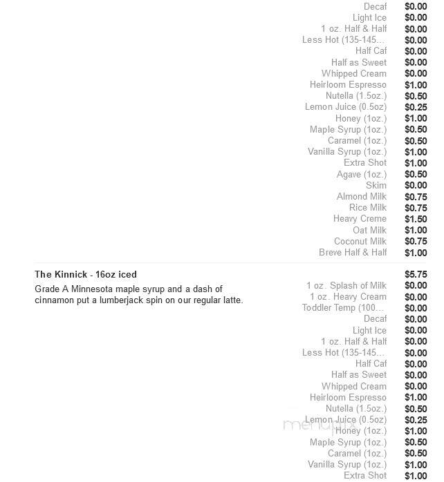 Twenty Below Coffee - Moorhead, MN menu_pic