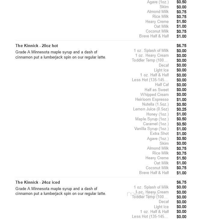 Twenty Below Coffee - Moorhead, MN menu_pic