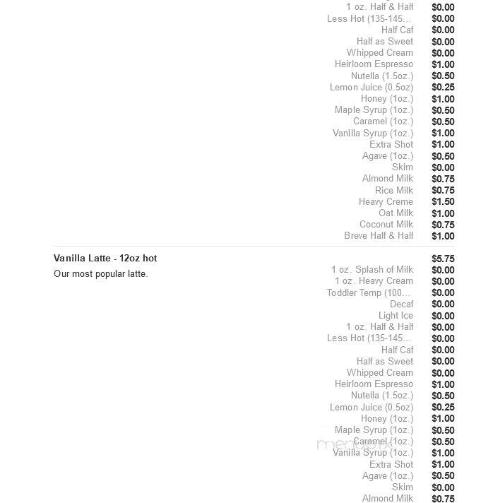 Twenty Below Coffee - Moorhead, MN menu_pic