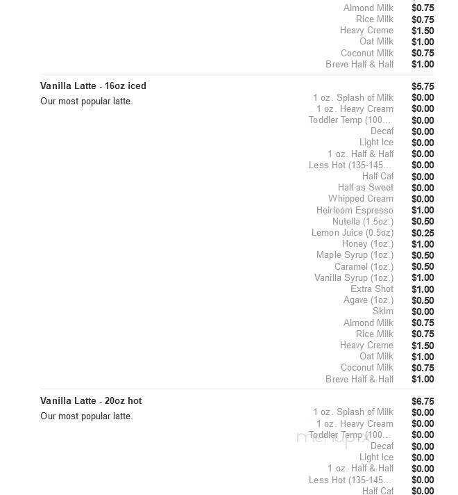 Twenty Below Coffee - Moorhead, MN menu_pic