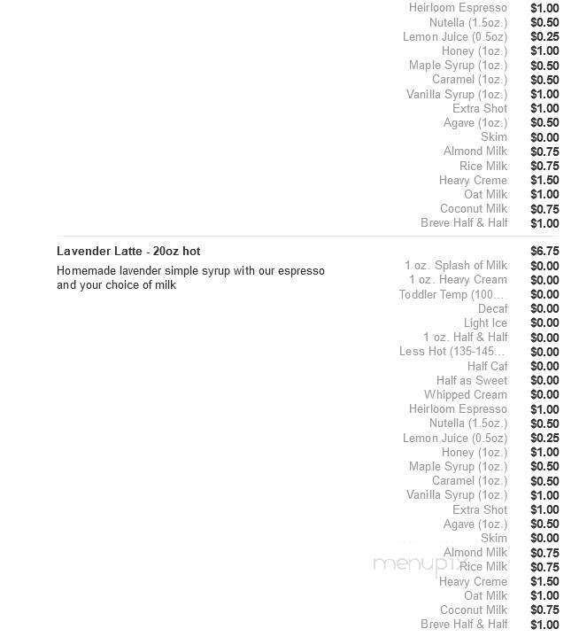 Twenty Below Coffee - Moorhead, MN menu_pic