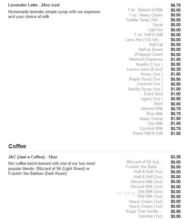 Twenty Below Coffee - Moorhead, MN menu_pic