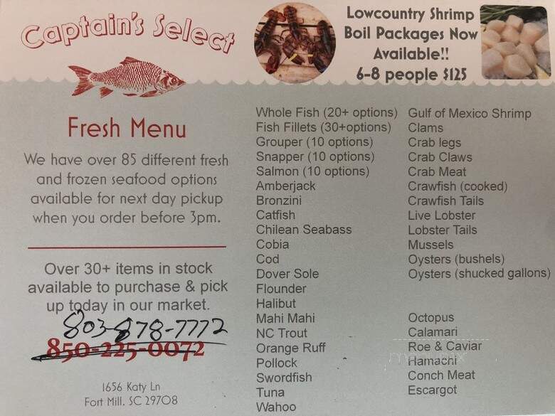 Captain's Select - Fort Mill, SC menu_pic