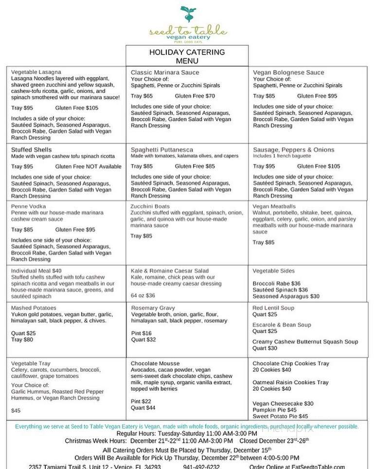 Seed To Table Vegan Eatery - Venice, FL menu_pic