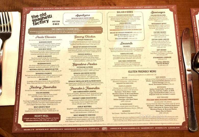 The Old Spaghetti Factory - Oklahoma City, OK menu_pic