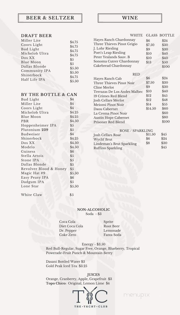The Yacht Club at Chandlers - Rockwall, TX menu_pic