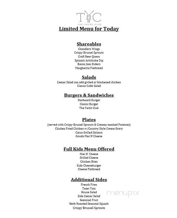 The Yacht Club at Chandlers - Rockwall, TX menu_pic