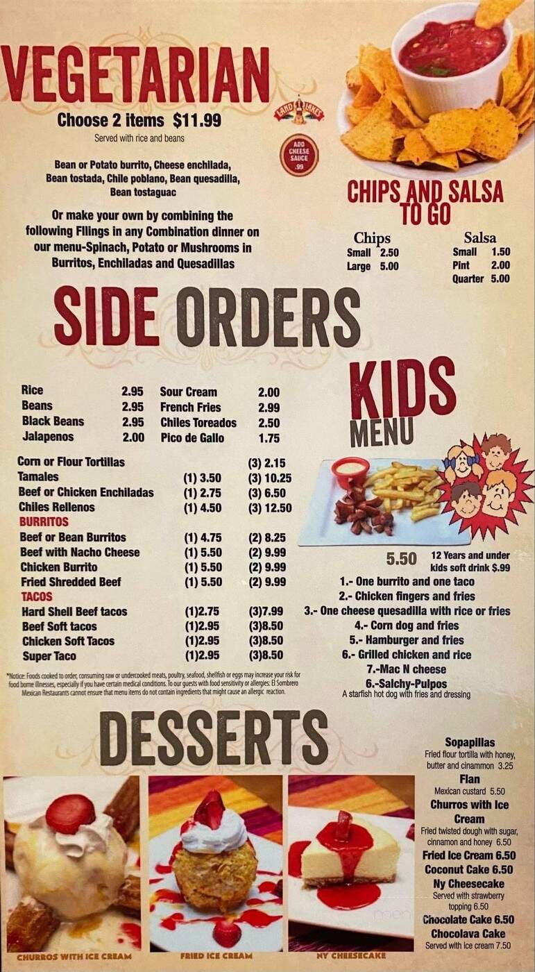 El Sombrero - Roseville, MN menu_pic