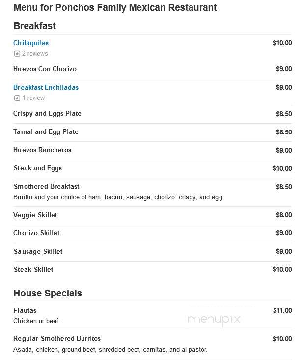 Ponchos Family Mexican Restaurant - Lakewood, CO menu_pic