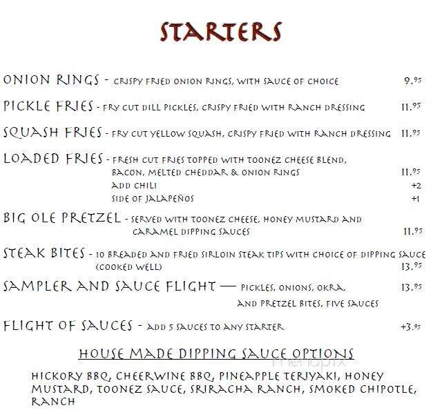Toonez Chophouse - Marion, NC menu_pic