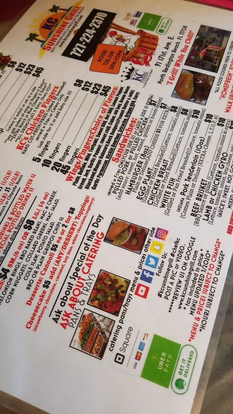 KC Sunshine Grill - North Redington Beach, FL menu_pic