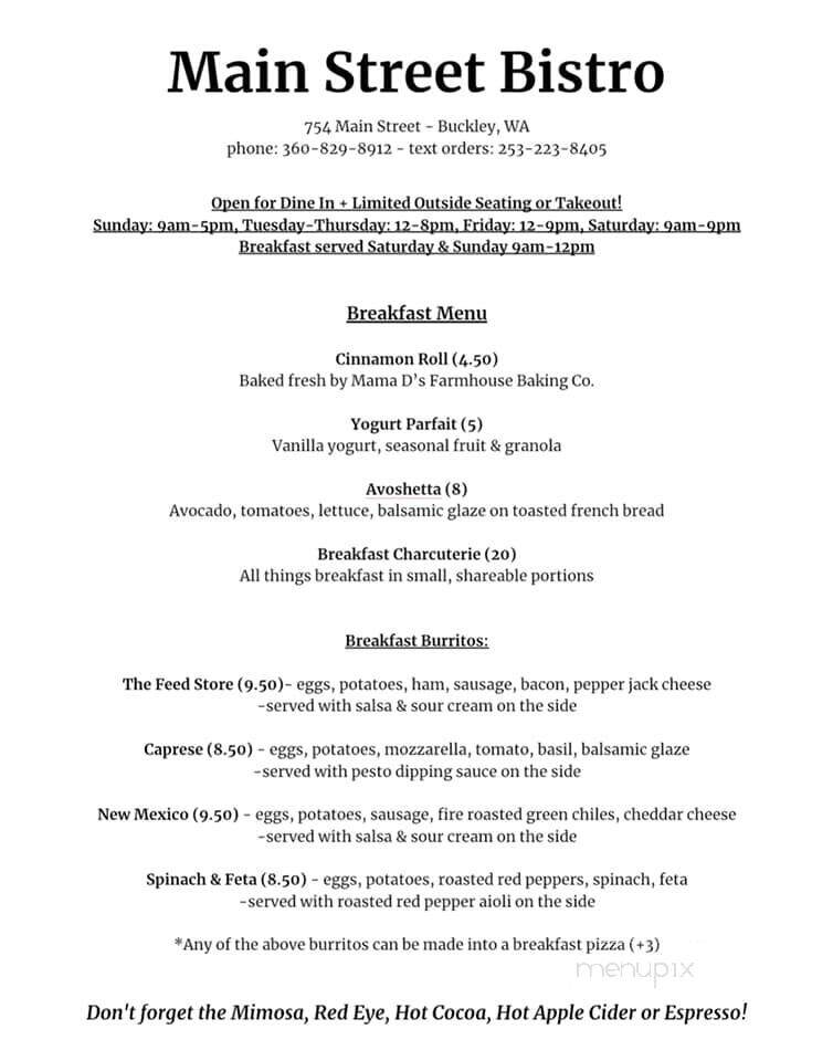Main Street Bistro - Buckley, WA menu_pic