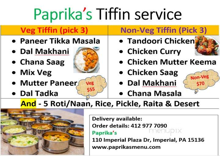 Paprika's - Imperial, PA menu_pic