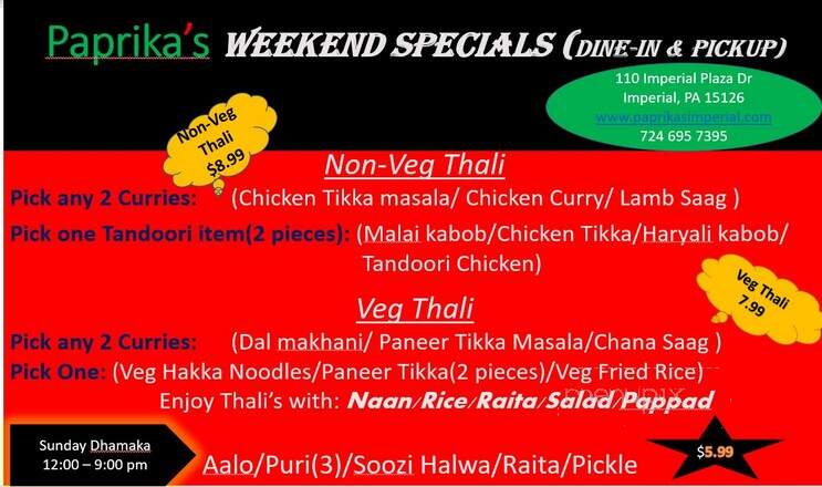 Paprika's - Imperial, PA menu_pic