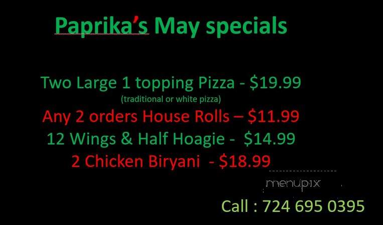 Paprika's - Imperial, PA menu_pic