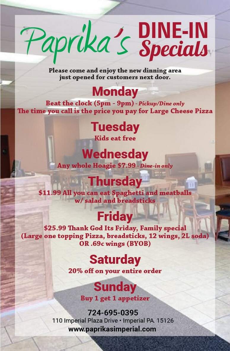 Paprika's - Imperial, PA menu_pic