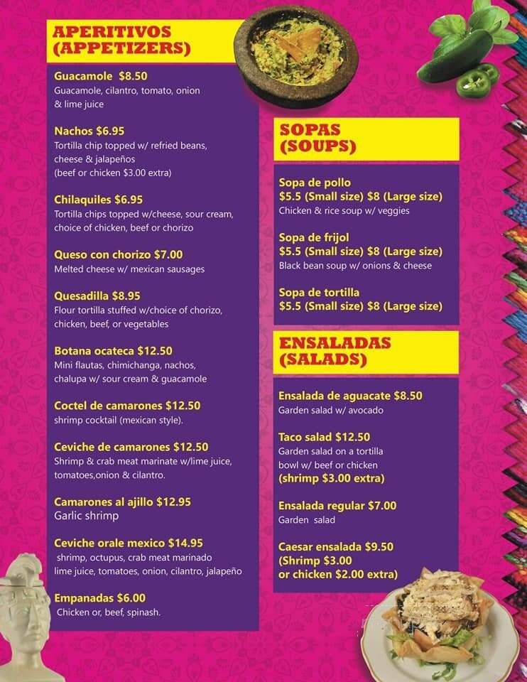 Orale Mexico - New Paltz, NY menu_pic