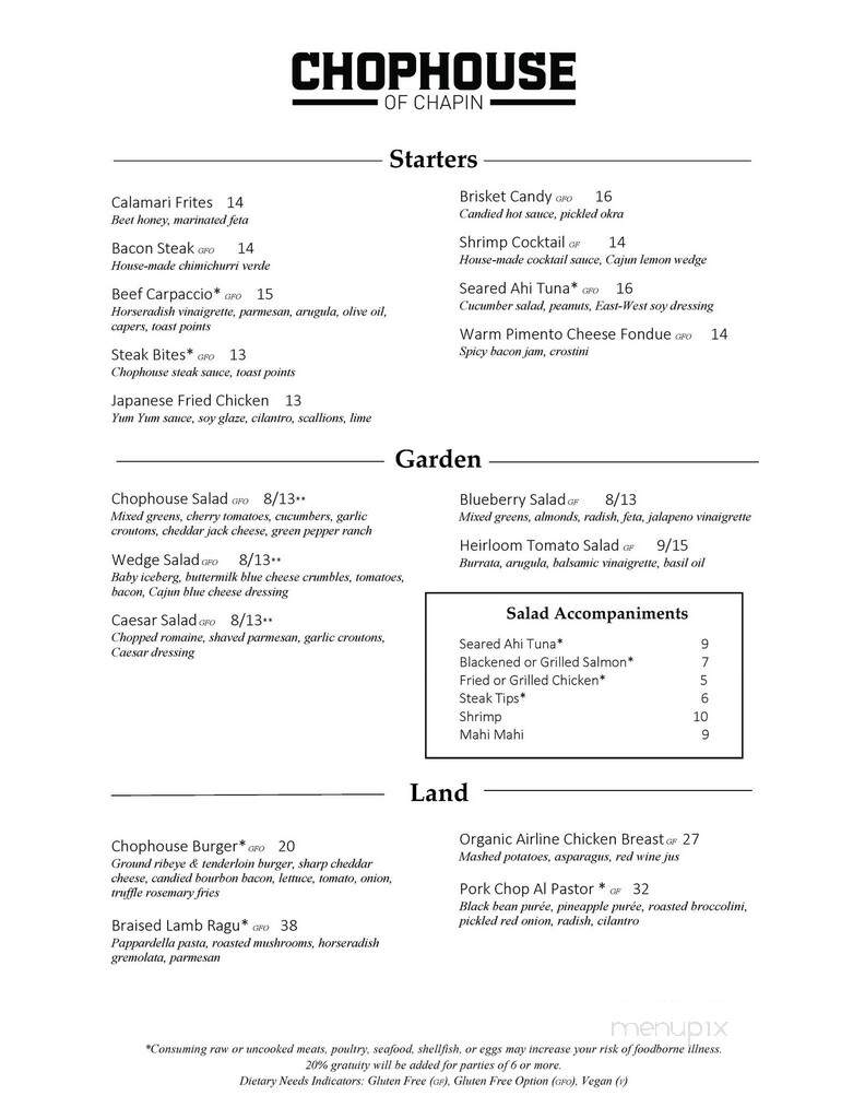 Chophouse Of Chapin - Chapin, SC menu_pic