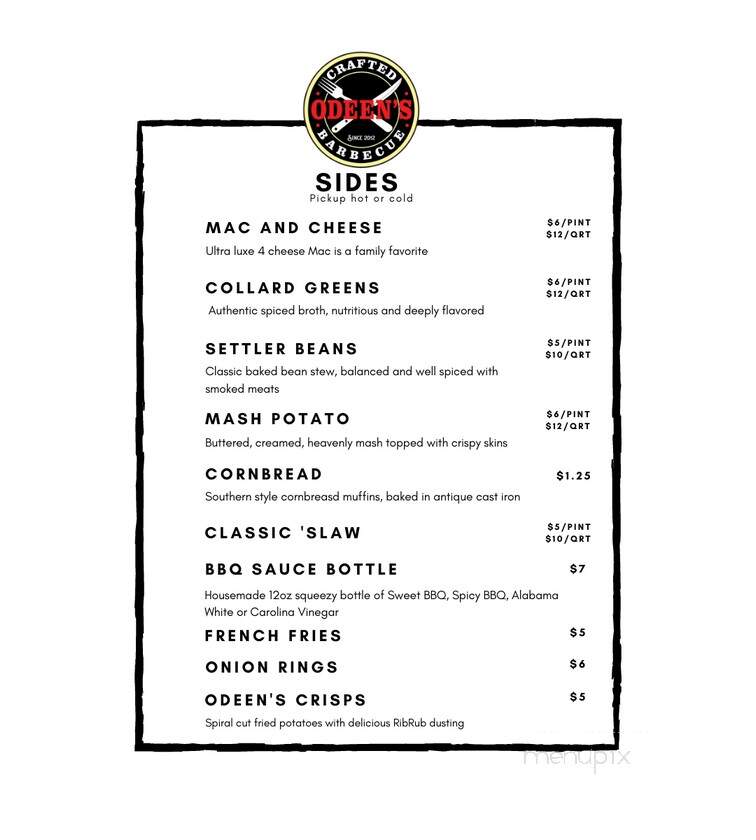 Odeens BBQ - Ridgefield, CT menu_pic