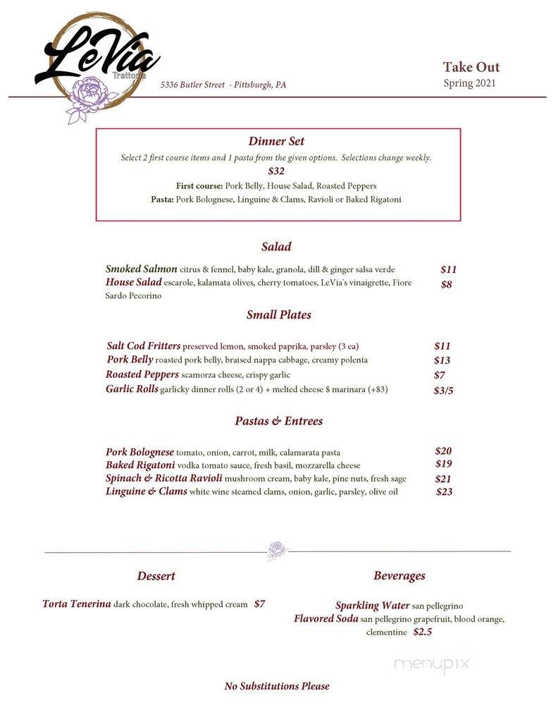 LeVia Trattoria - Pittsburgh, PA menu_pic