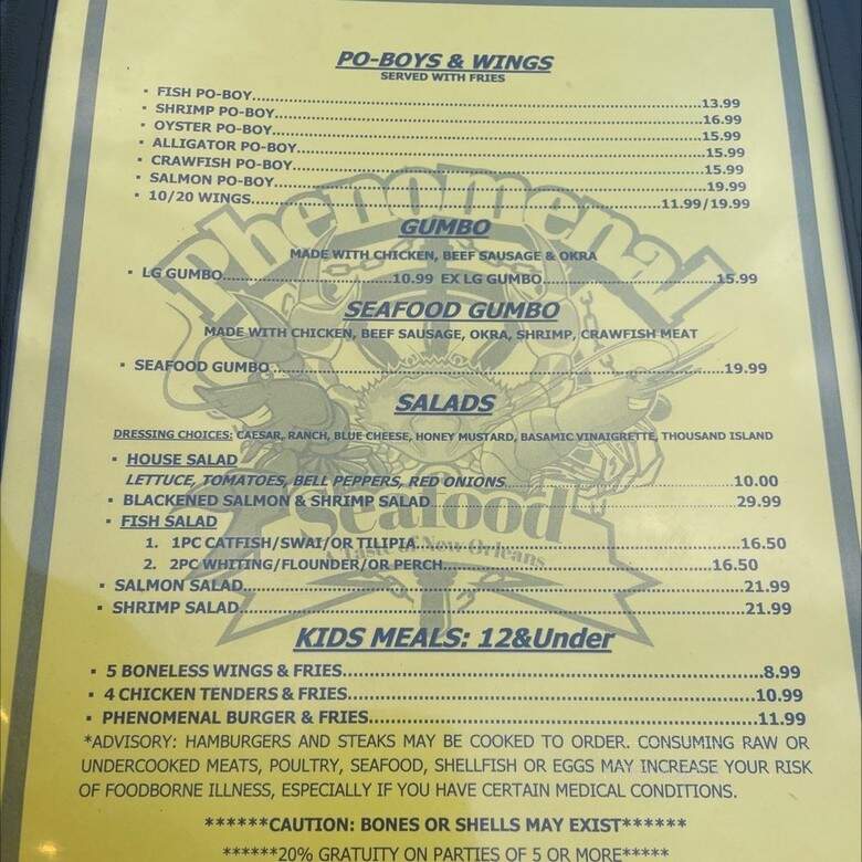 Phenomenal Seafood - Austell, GA menu_pic