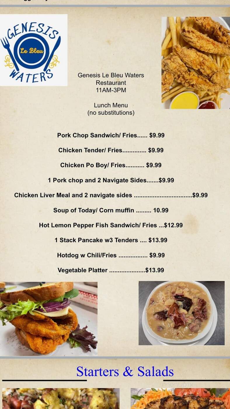 Genesis Le Bleu Waters Restaurant - Ravenel, SC menu_pic