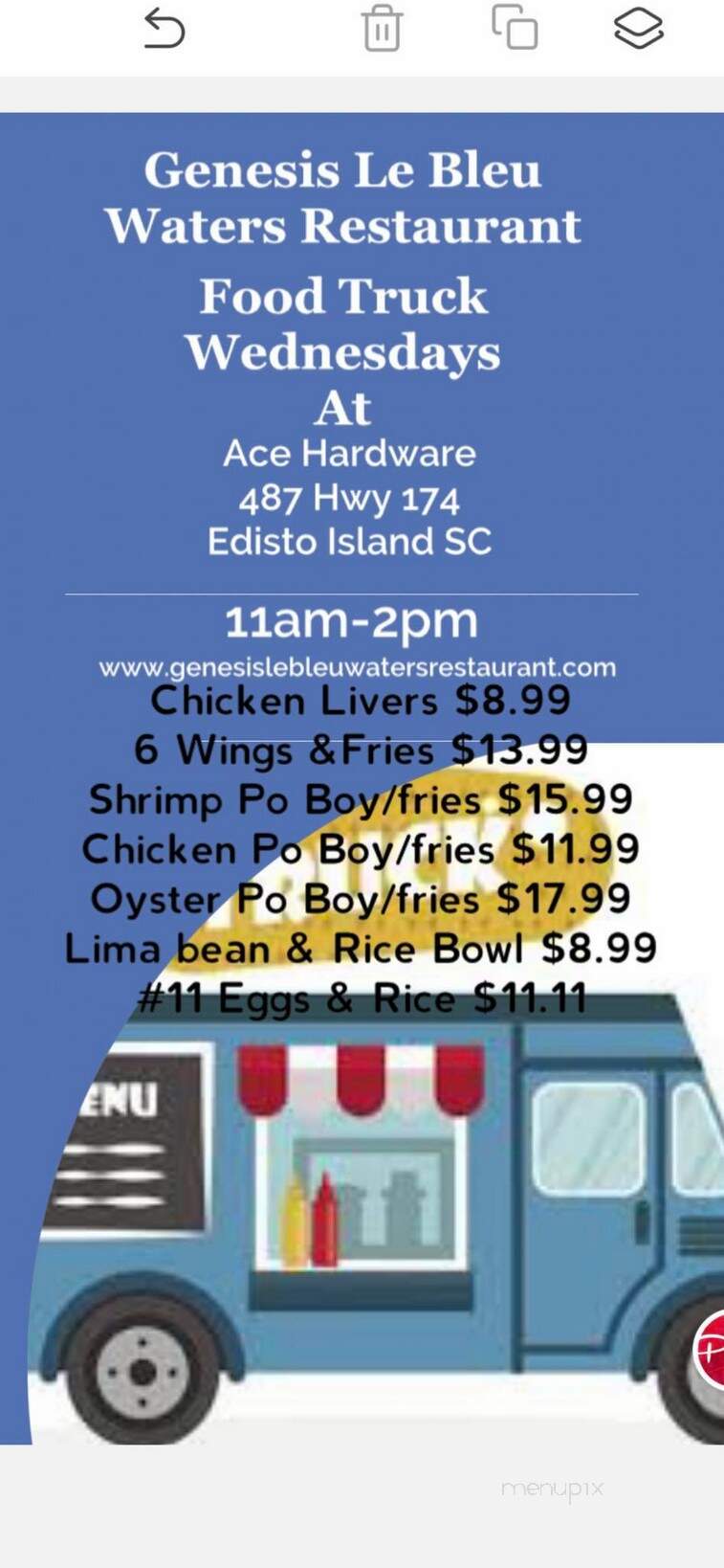 Genesis Le Bleu Waters Restaurant - Ravenel, SC menu_pic