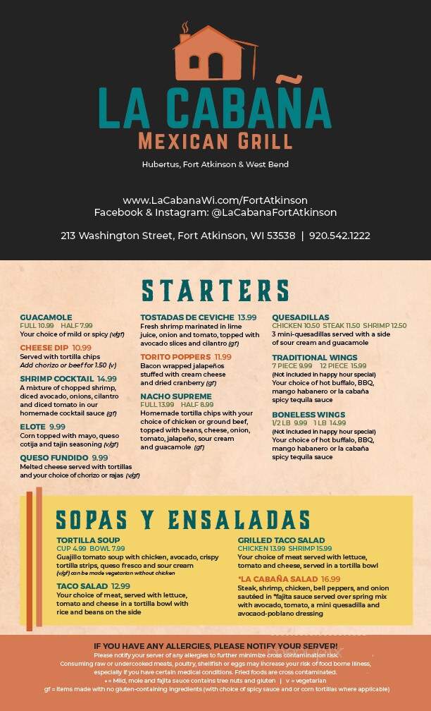 La Cabana Mexican Grill - Fort Atkinson, WI menu_pic