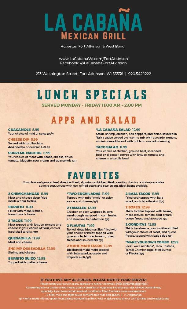La Cabana Mexican Grill - Fort Atkinson, WI menu_pic