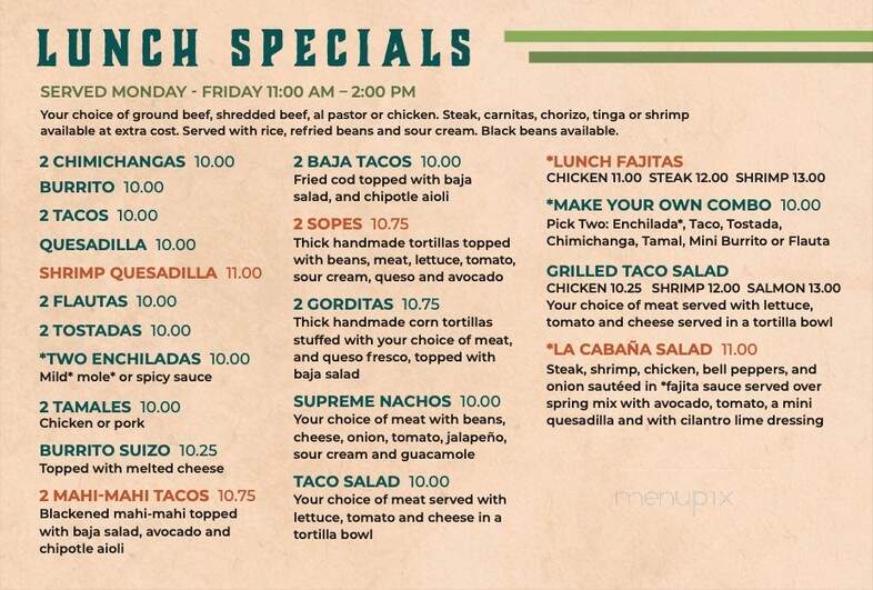 La Cabana Mexican Grill - Fort Atkinson, WI menu_pic