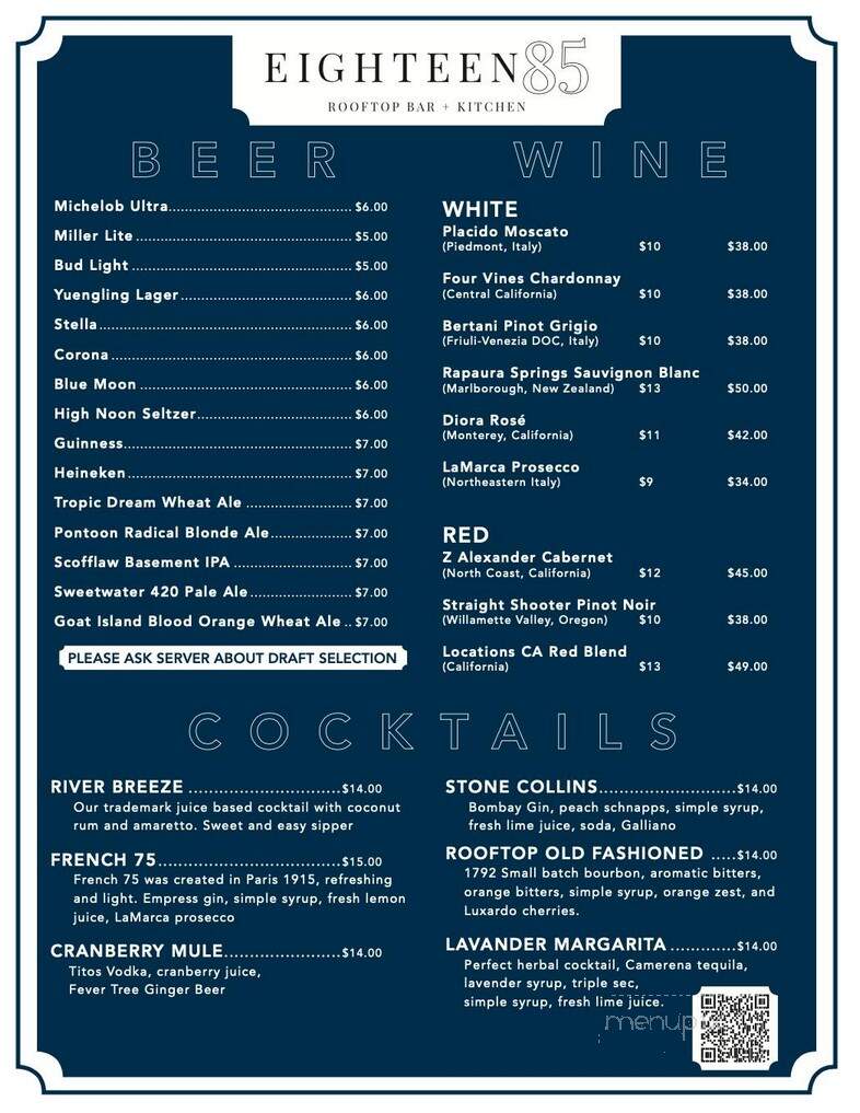 Eighteen85 Rooftop Bar & Kitchen - Columbus, GA menu_pic