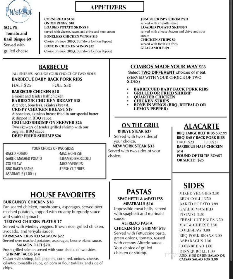 West Coast Grill - Los Angeles, CA menu_pic