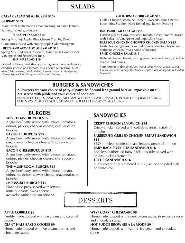 West Coast Grill - Los Angeles, CA menu_pic