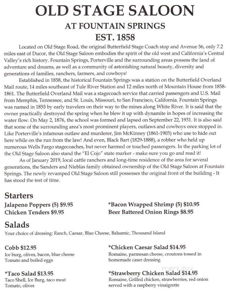 Old Stage Saloon - Porterville, CA menu_pic