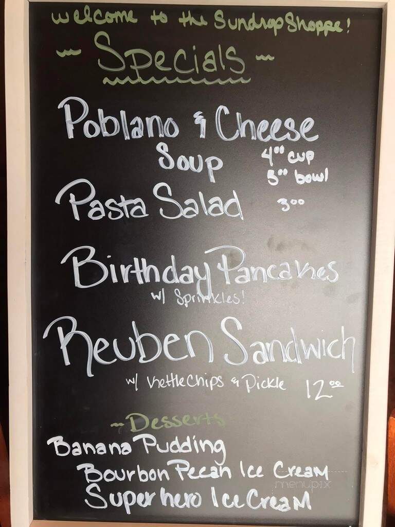 Sundrop Shoppe and Luncheonette - Tullahoma, TN menu_pic