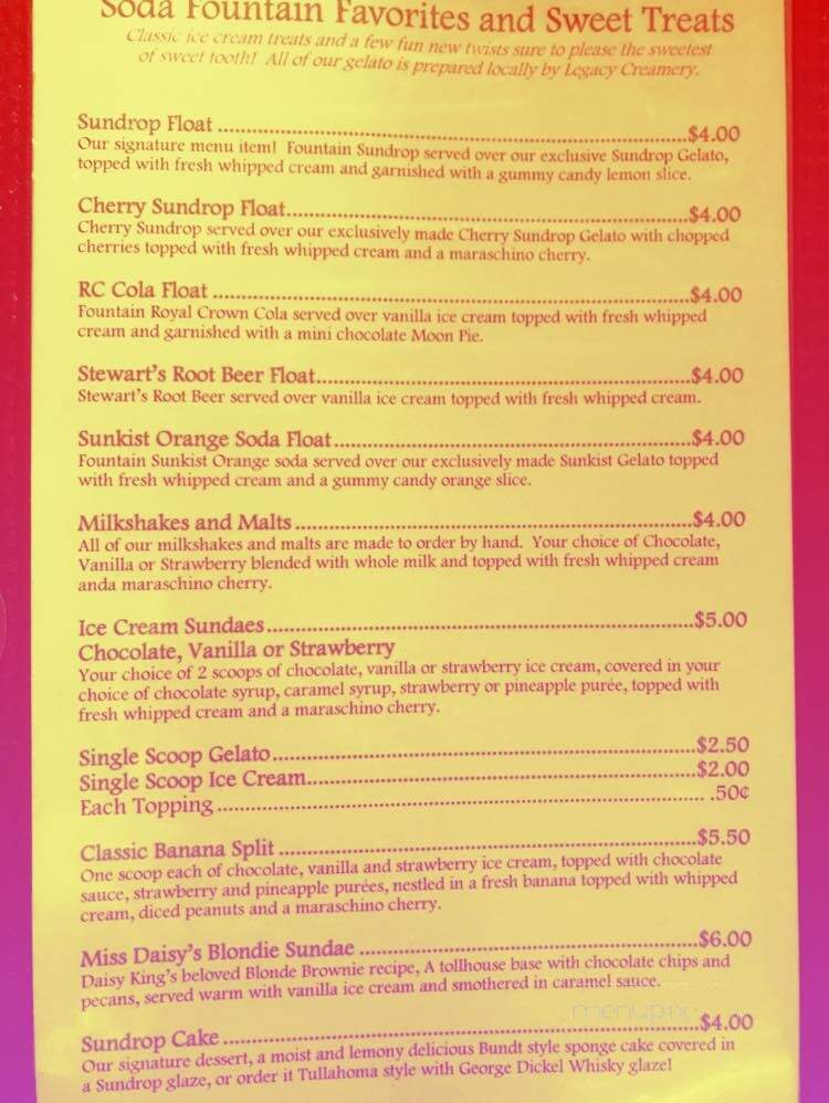Sundrop Shoppe and Luncheonette - Tullahoma, TN menu_pic