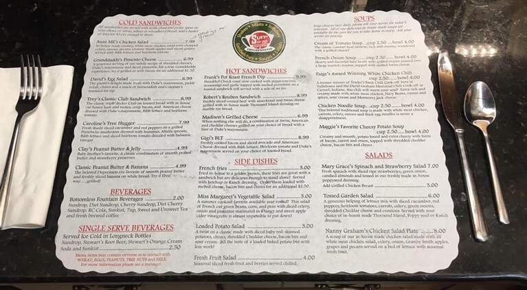 Sundrop Shoppe and Luncheonette - Tullahoma, TN menu_pic