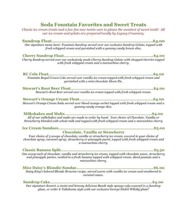 Sundrop Shoppe and Luncheonette - Tullahoma, TN menu_pic