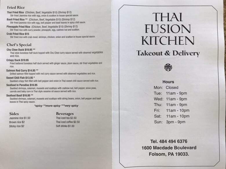 Thai Fusion Kitchen - Folsom, PA menu_pic