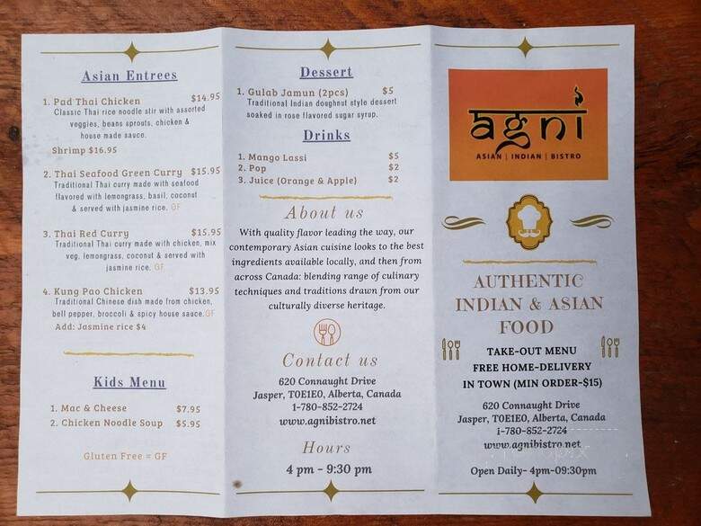 Agni Bistro - Jasper, AB menu_pic